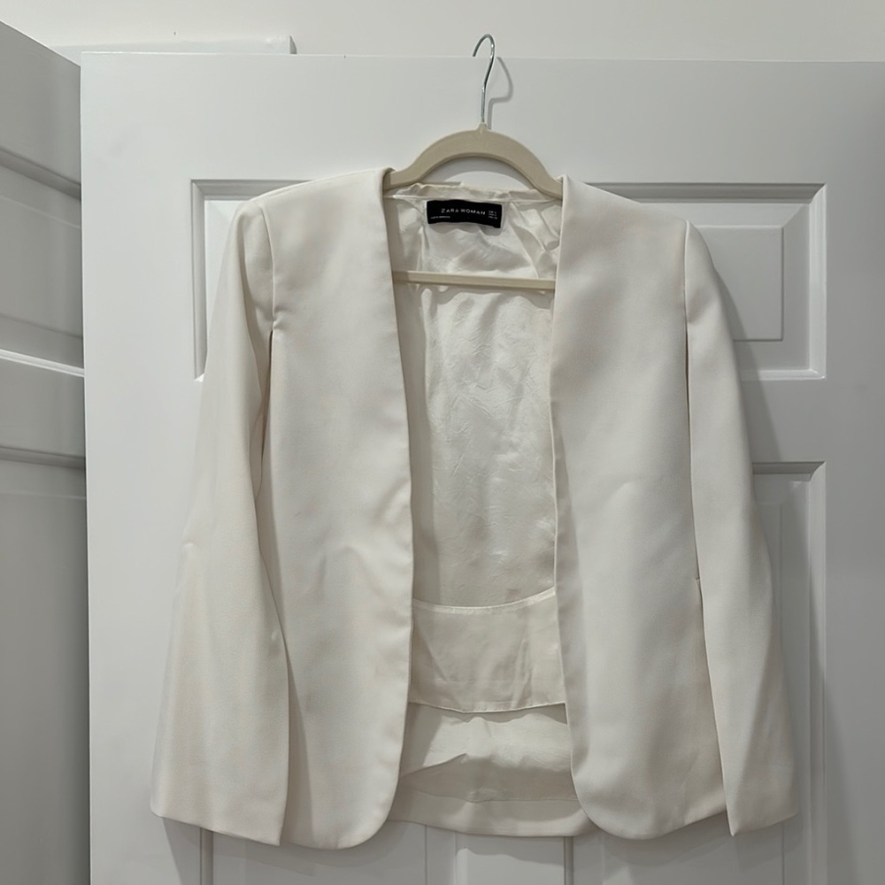 Zara Cream Blazer Structured Suit Jacket